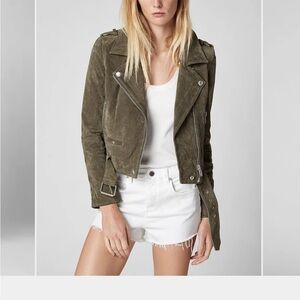 Blank NYC Suede Moto Jacket Herb Green